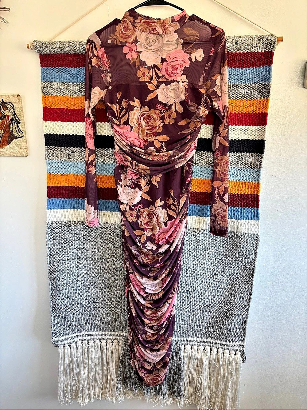 Lulus Floral Ruched Maxi Dress in Purple & Pink Size Small